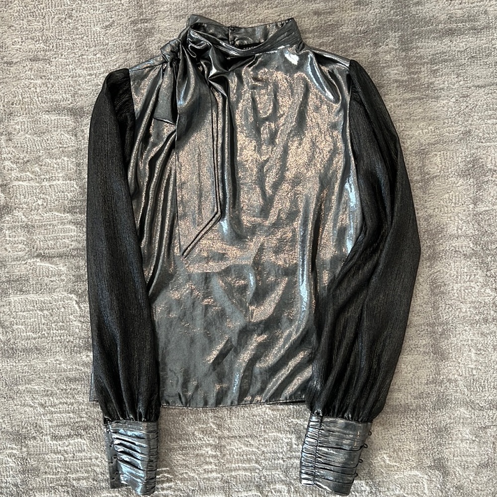 Generation Love metallic blouse with neck tie/bow